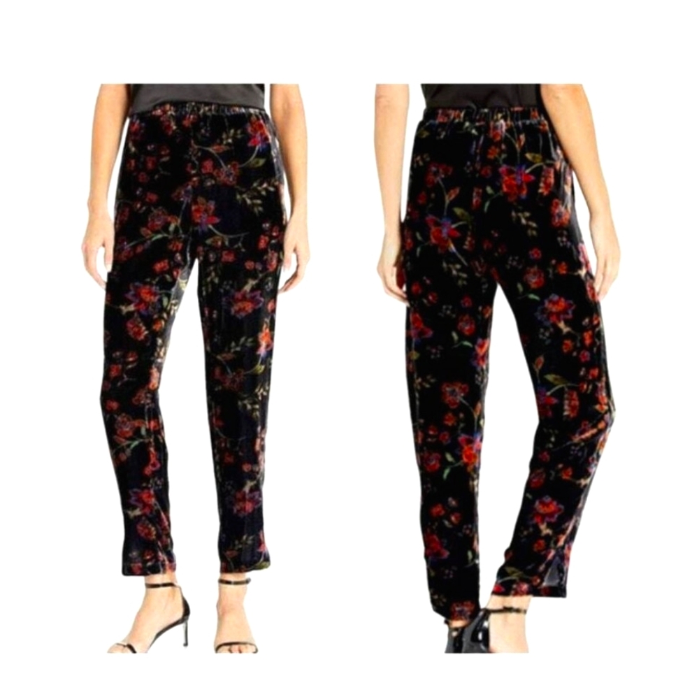 Jade Johnny Was Velvet Red and Black Floral Pants